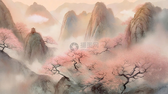 幽静山间桃花源图片