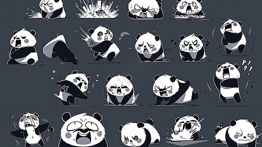 红脸蛋的可爱卡通小熊猫各种动作与表情背景图片