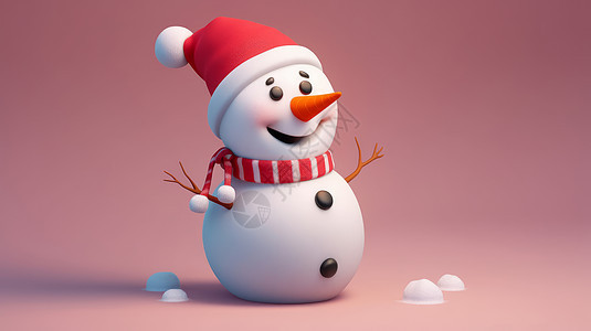可爱的卡通小雪人戴着圣诞帽背景图片