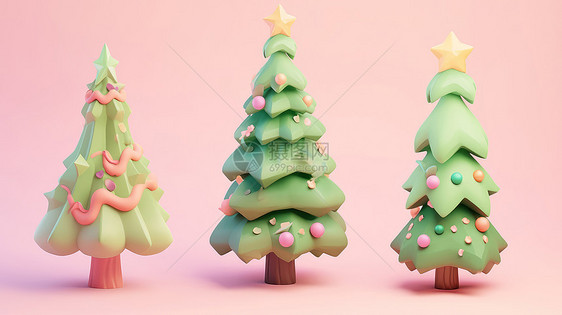 圣诞节三个立体可爱的卡通圣诞树图片