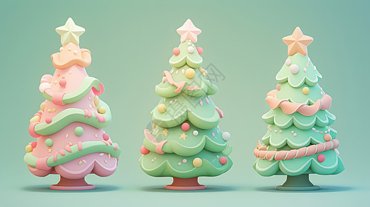 树顶上有小星星的可爱卡通圣诞树背景图片