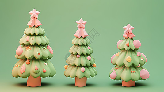 三棵立体可爱的卡通圣诞树背景图片