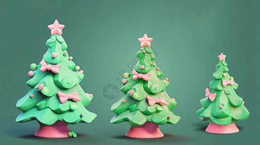 圣诞节三棵绿色卡通圣诞树背景图片