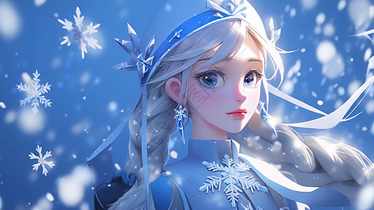 冬天雪中漂亮的卡通冰雪公主图片