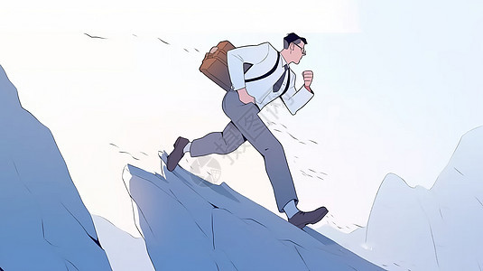 背着包奔跑在山上的卡通商务人士图片