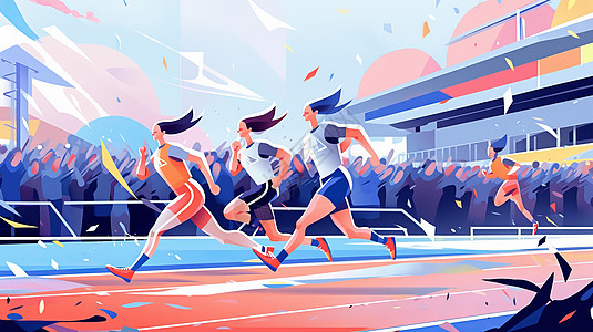 在赛场上运动奔跑的卡通运动员们图片