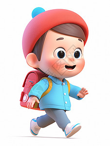 戴着小红帽开心上学的可爱卡通小男孩图片