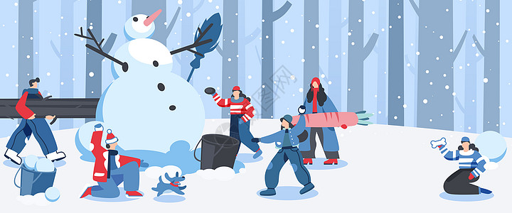 二十四节气小雪冬季雪景雪人扁平风插画Banner图片