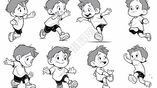 各种动作可爱的卡通小男孩背景图片