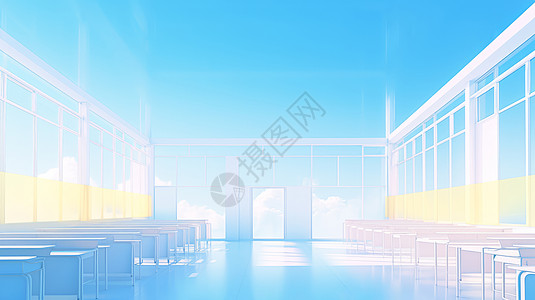 梦幻唯美的蓝色调卡通教室背景图片