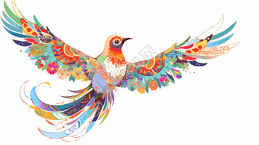 彩色花纹漂亮的卡通飞鸟高清图片