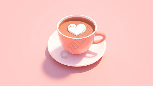 淡粉色咖啡杯中放着一个白色爱心糖图片