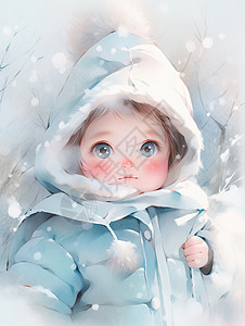 冬天在大雪中穿的很厚的可爱卡通小女孩图片