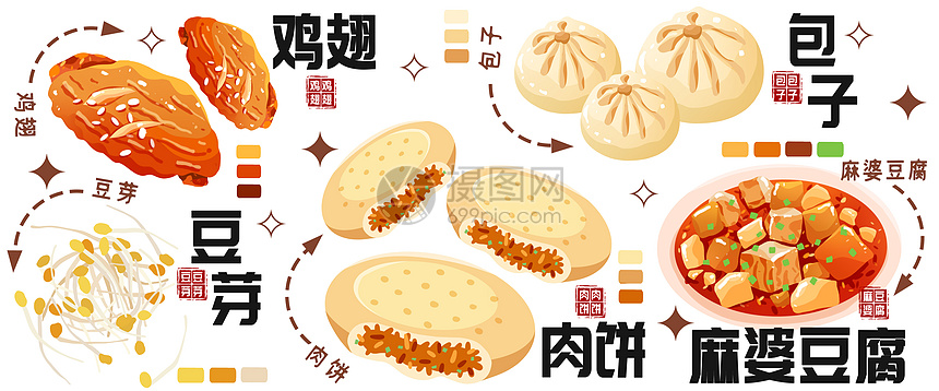 秋冬美食插画包子鸡翅图片