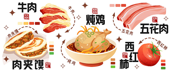 肉美食秋冬美食插画炖鸡肉夹馍插画