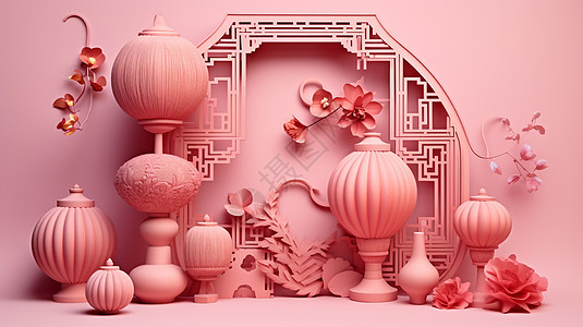 喜庆的中国风粉色元素背景图片