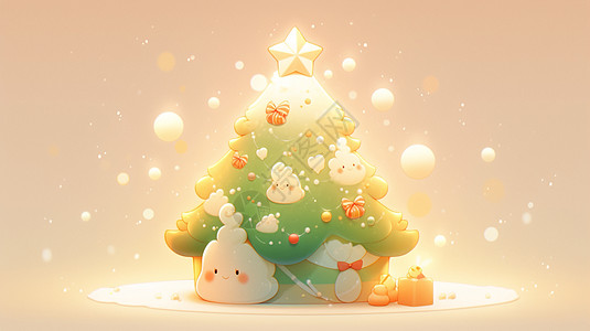 梦幻可爱的卡通圣诞树背景图片