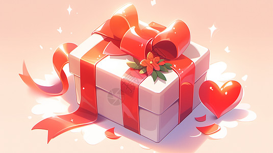 喜庆圣诞卡通礼物盒旁一棵红色爱心背景图片