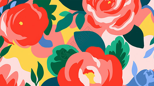 小清新玫瑰花朵卡通彩色背景背景图片