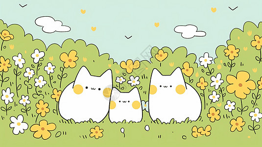 可爱的三只卡通小猫一家图片