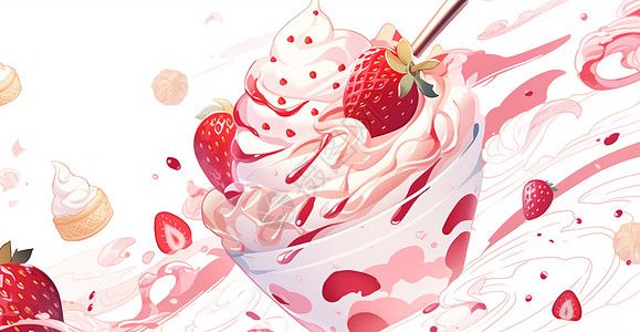 美味的打通卡通草莓冰激凌图片