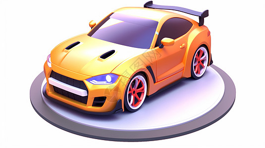 玩具汽车在上可爱的黄色卡通跑车插画