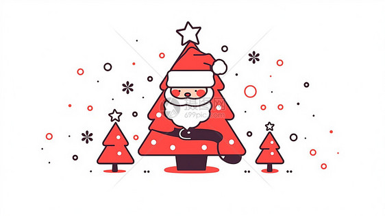 红色圣诞老人主题的卡通圣诞树图片