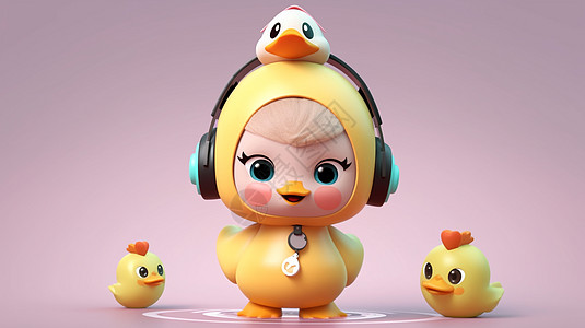 戴着耳麦听音乐的可爱卡通小黄鸭图片