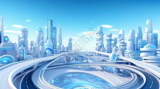 科幻环形公路的时尚卡通都市背景图片