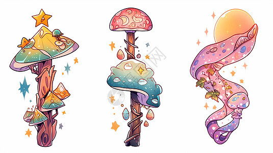 造型独特可爱的水彩风卡通蘑菇图片