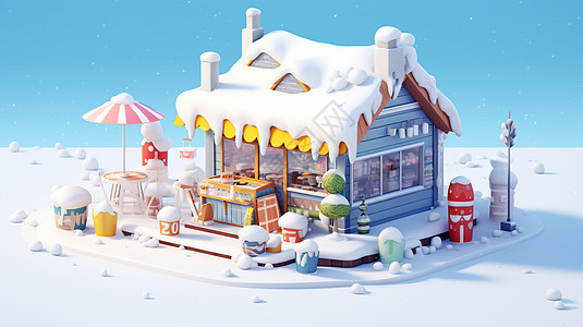 雪后温馨的卡通商店图片