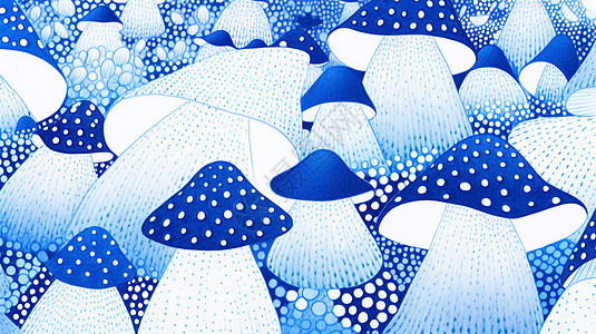 深蓝色小清新卡通蘑菇背景图片