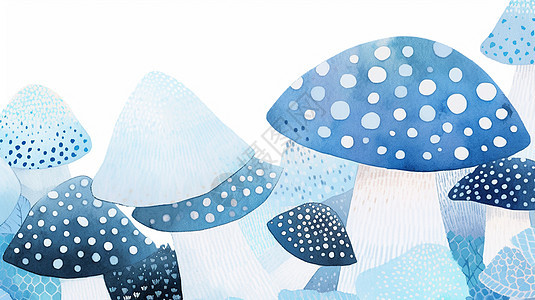 蓝色调扁平风卡通蘑菇背景图片