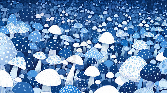 很多蓝白相间的卡通小蘑菇图片