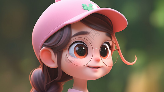 戴粉色棒球帽面带微笑的可爱卡通小女孩图片