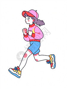 穿粉色毛衣跑步的卡通小女孩背景图片