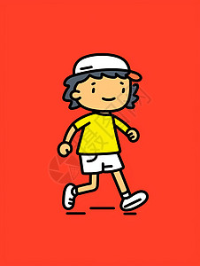 红色背景上简约卡通人物在跑步背景图片