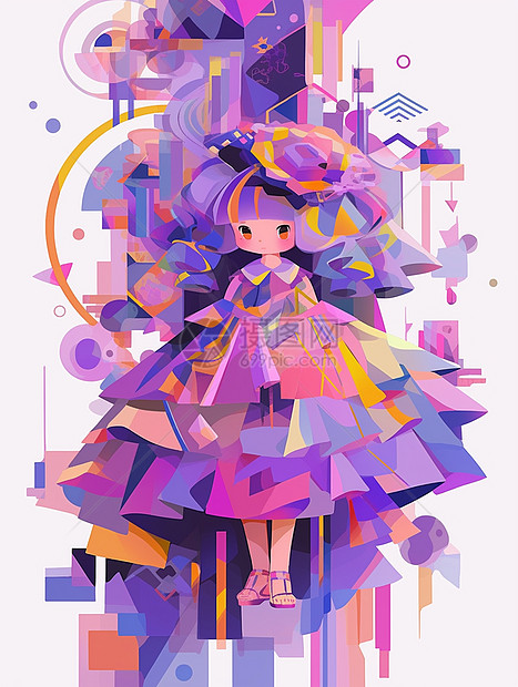 扁平风紫色调可爱的卡通小公主图片