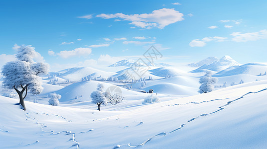 冬天唯美户外卡通风景图片