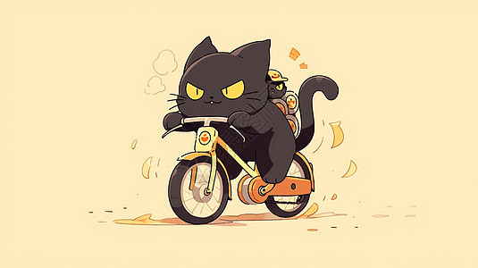努力骑自行车的卡通小黑猫背景图片