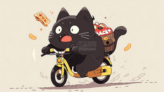开心骑自行车的卡通胖黑猫图片