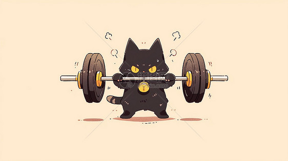 努力锻炼身体的卡通小黑猫图片