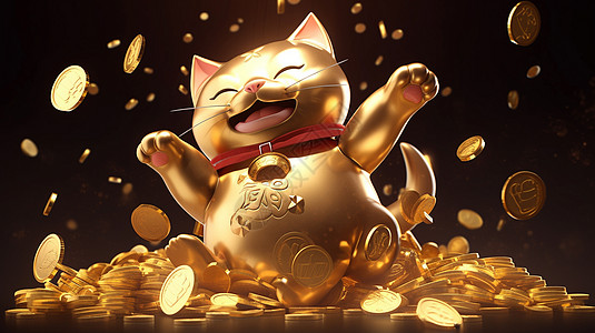 坐在金币堆上全金属卡通招财猫图片