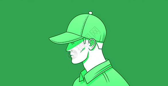浅绿色调简约时尚戴着棒球帽的卡通年轻人图片