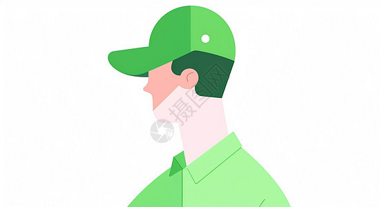 戴绿色棒球帽的简约时尚卡通男人背景图片