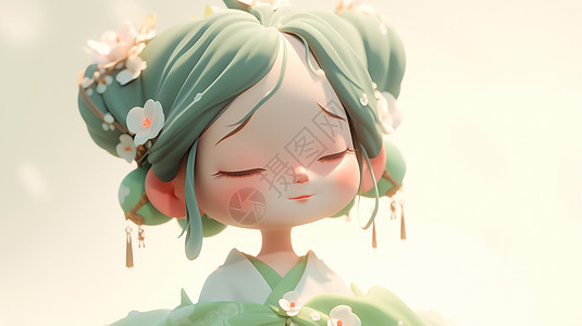 丸子头可爱的卡通小女孩高清背景图片国潮背景高清背景图片古风的竹林