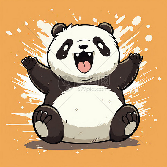 张开双臂开心笑的卡通大熊猫图片