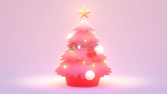 装饰着灯光的可爱立体卡通圣诞树图片