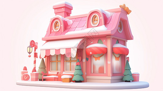 粉色房顶喜庆可爱的立体卡通圣诞屋图片