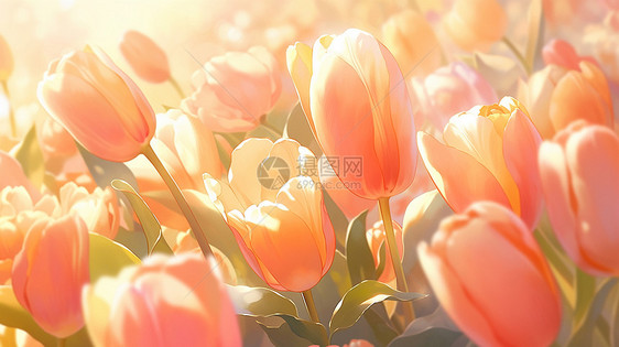 盛开的橙黄色卡通郁金香花朵图片